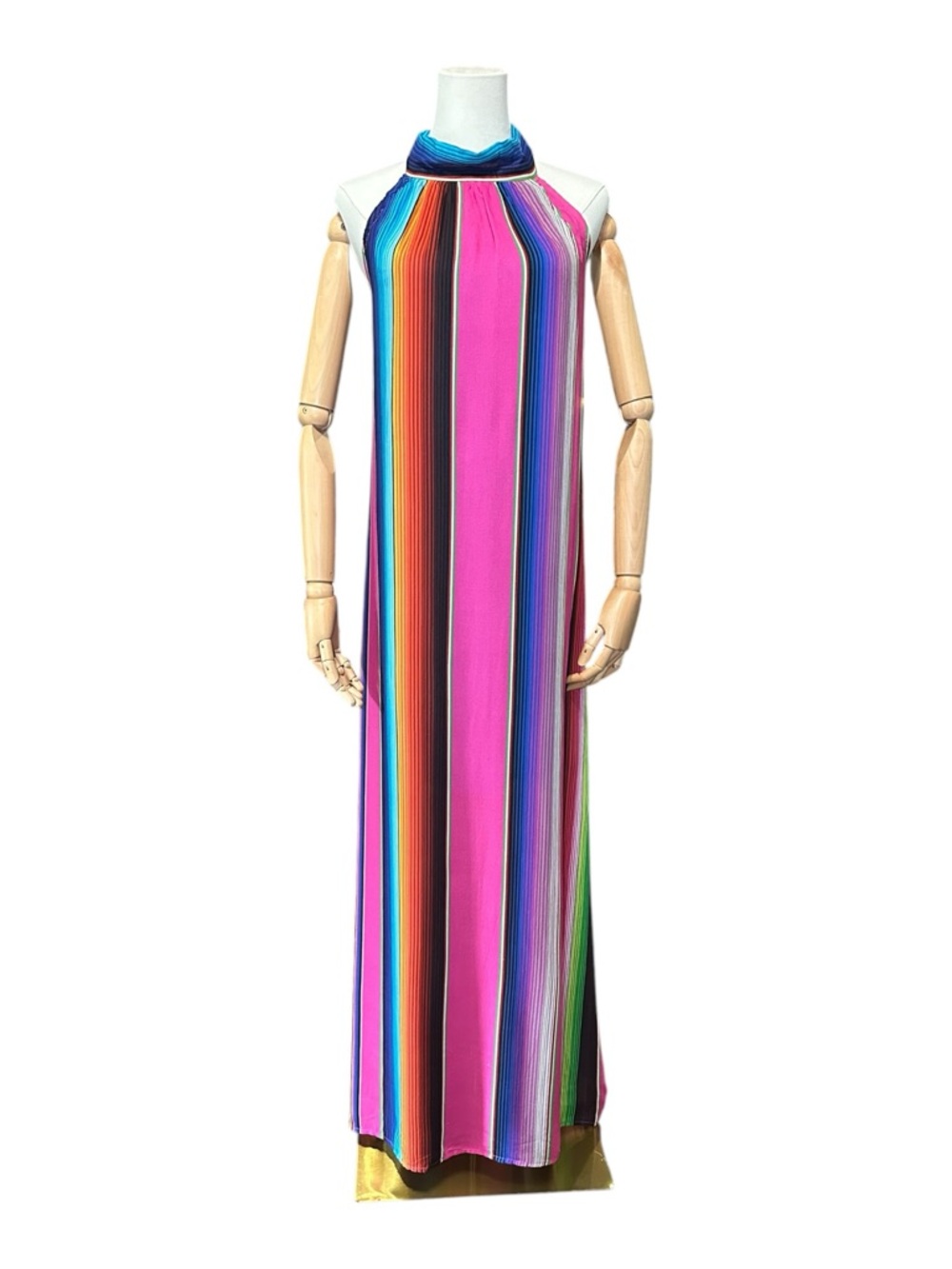 Judith March Serape Stripe Halter Maxi Dress Neck Tie Tassel NWT - Picture 2 of 9